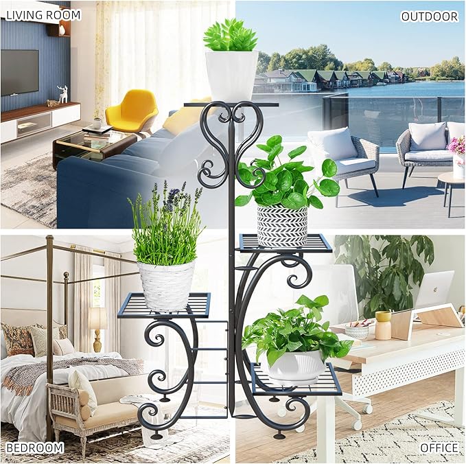 ZHAZHADI Metal Plant Stand Indoor Outdoor - 4 Tier Flower Pot Holder Shelf - Wrought Iron Planter Display Rack - Corner Vertical Shelves Organizer for Garden Patio Lawn balcony…