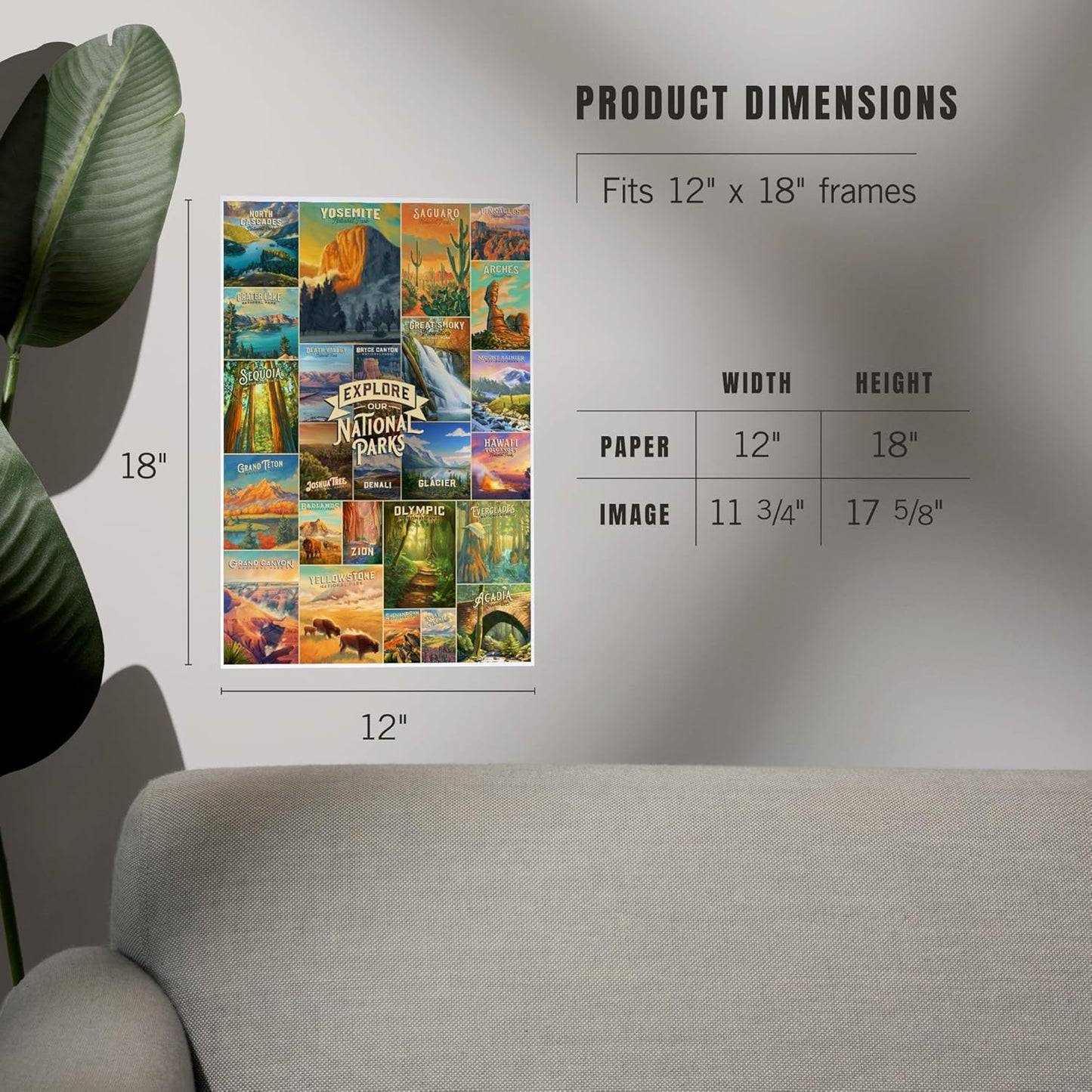 Lantern Press 12x18 Inch Art Print Wall Decor, Oil Painting National Park Series, Collage, Explore our National Parks