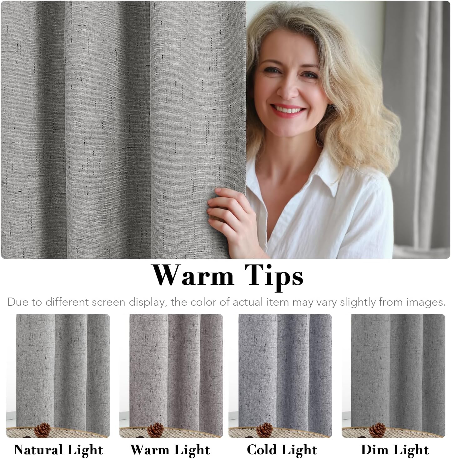 H.VERSAILTEX Primitive Linen Curtains 100% Blackout Curtain Drapes Burlap Curtains with White Thermal Insulated Liner, Grommet Top Drapes Living Room/Bedroom (2 Panels, 42 x 54 Inch, Dove Gray)