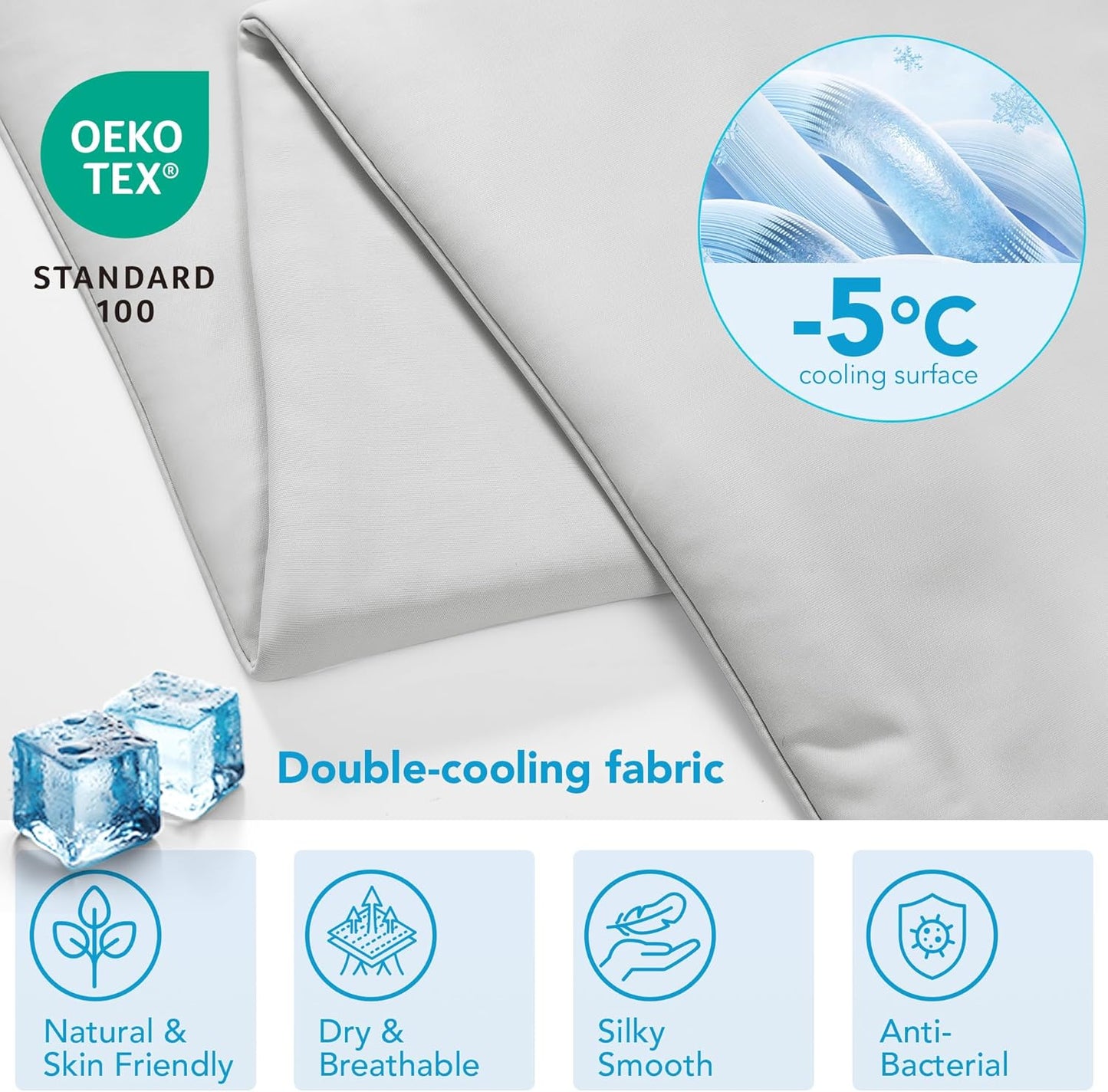 Deconovo Cooling Comforter – Double-Sided Cold Touch for Hot Sleepers & Night Sweats, Lightweight & Breathable, Oeko-TEX Certified, Machine Washable (Cold, Hang-Dry) – Grey, 90x90 Inch