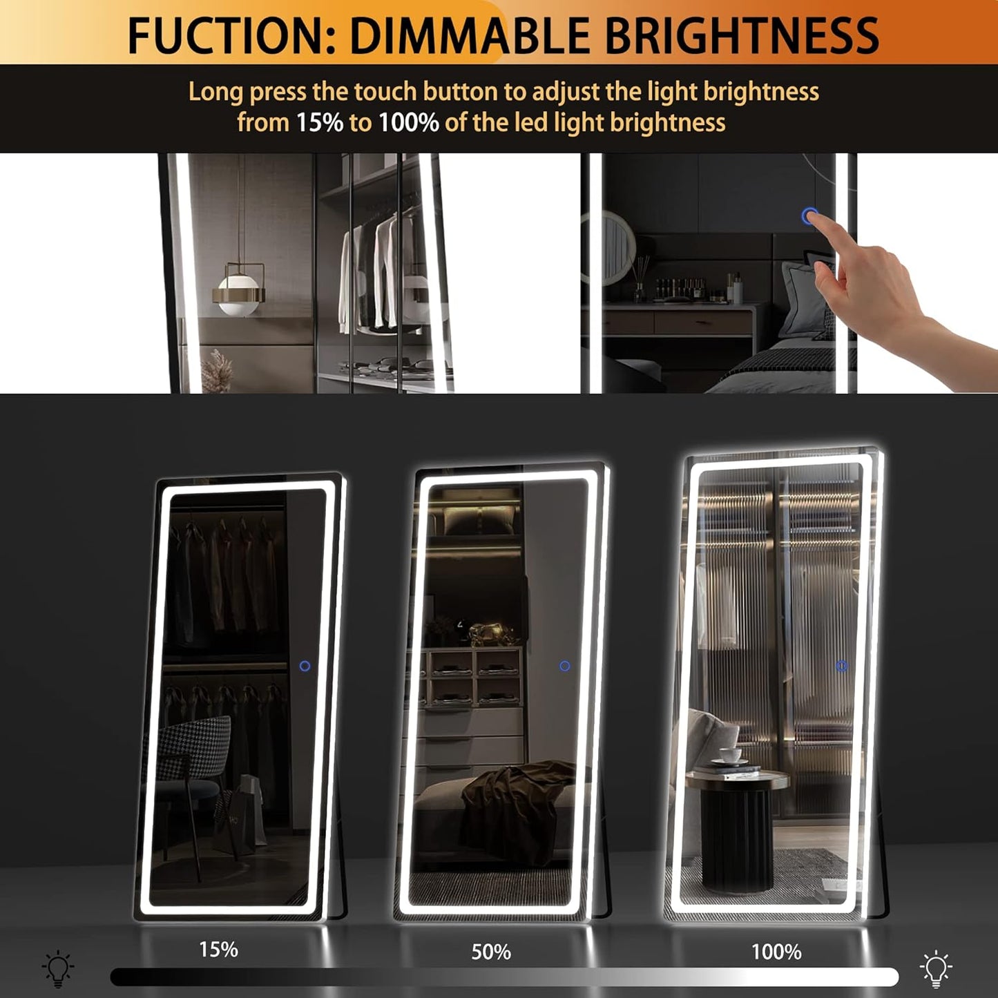 Hasipu Full Length Mirror with Lights, 65" x 22" LED Floor Mirror, Full Body Dressing Standing, Hanging Mounted Mirror for Living Room Bedroom Cloakroom, Round White