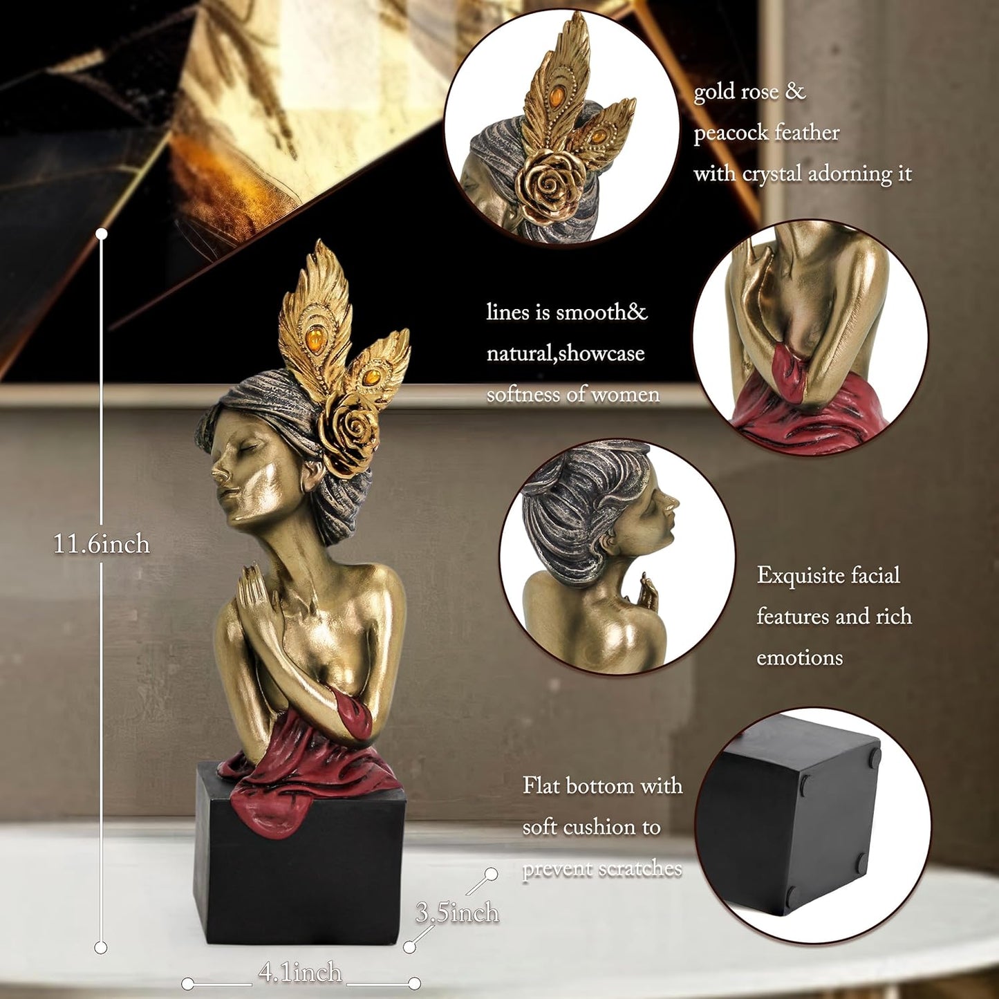 Leekung Modern Women Bust Statue for Home Deacorations,Gold Head Sculpture for Modern Aesthetic Decorations,Gold Home Decor Statues and Sculptures,Shelves Decor for Bathroom Office,Housewarming Gifts