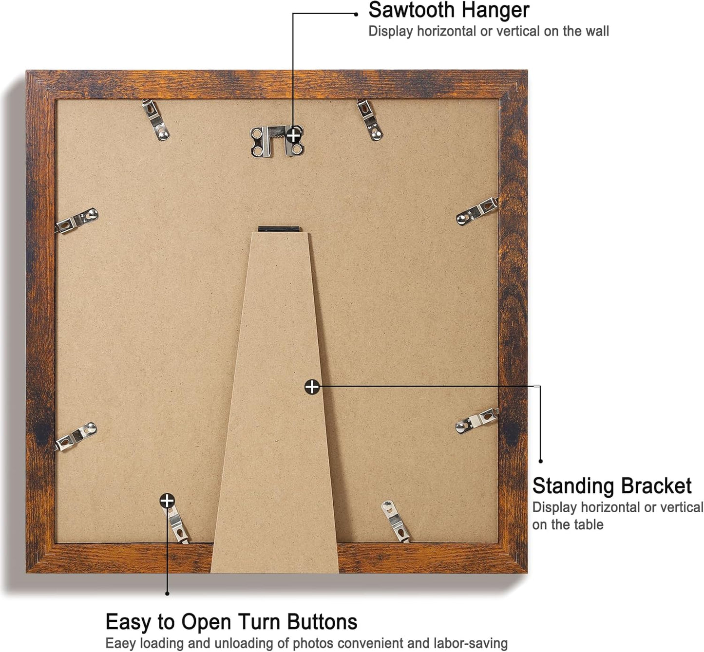 iRahmen 12x12 Picture Frame Set of 4 with Tempered Glass, Rustic Frame Display 10x10 Pictures with Mat or 12 x 12 Without Mat, Wood Square Photo Frames for Desktop Display and Wall Mounting