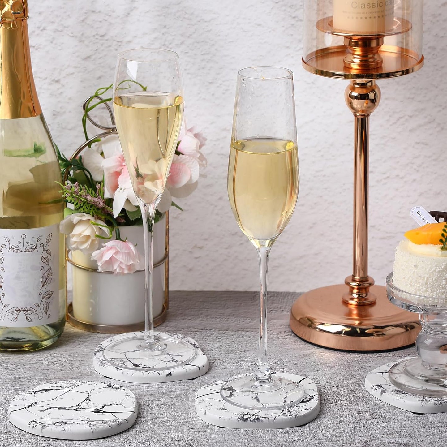 Diatomaceous Earth Coaster ，Set of 4，Unique White Absorbent Coasters for Drinks，Modern Aesthetic Instant Dry Stone Drink Coasters（4,Marble White）