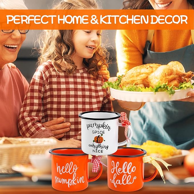3 Autumn Thanksgiving Mini Coffee Mug, Pumpkin Mini Coffee Cups for Tiered Tray Decor Fall Centerpieces, Party Decorations, wide handle, light sliding edge, light and durable, Birthday Gift, 240ml