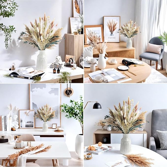 xin's convey 126pcs Dried Pampas Grass Decorations, (Vase Not Included), Dried Flowers Bouquet, Reed Grass Bouquet for Boho Floral Wedding, Bedroom, Rustic Farmhouse Decor.