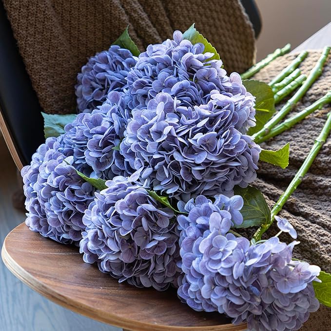 3Pcs 22 inch Lifelike Artificial Hydrangea, 3 Light Purple Large Real Touch Flowers Artificial Flowers Dry Flowers Outdoor Wedding Christmas Office Family Party Living Room Table Deco