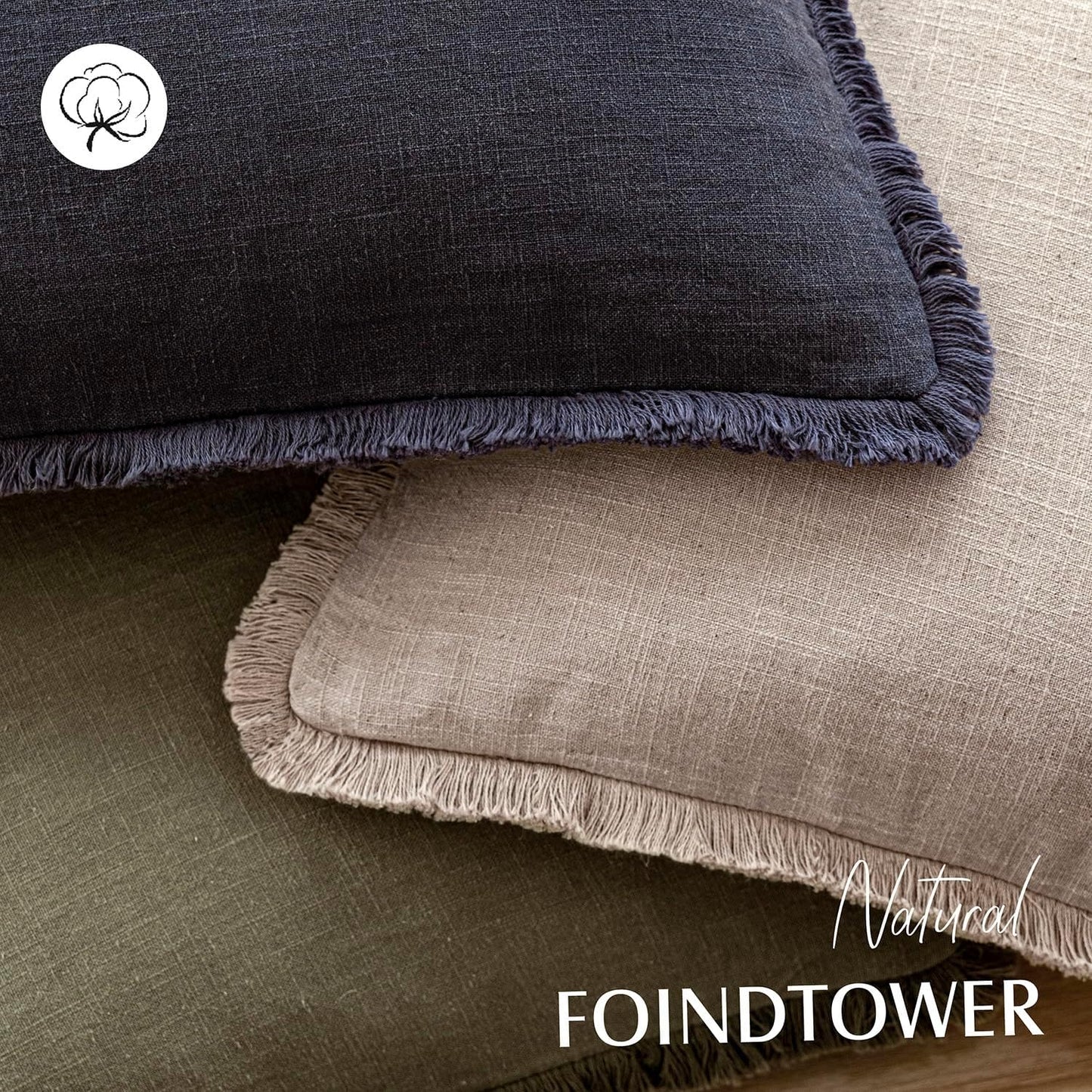 Foindtower Decorative Linen Fringe Lumbar Throw Pillow Covers Boho Farmhouse Cushion Cover with Tassel Soft Accent Pillowcase for Sofa Bed Living Room Home Decor, 12×24 Inch,1PC,Natural Linen