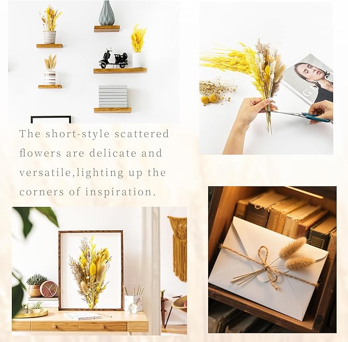 120 Pcs Fall DIY Natural Dried Flowers Set Crafts Mini Dried Florals with Stems Bouquets for Vase Floral Arrangement Handcraft Door Hanging Wreath Table Centrepieces Thanksgiving Decor(Yellow)