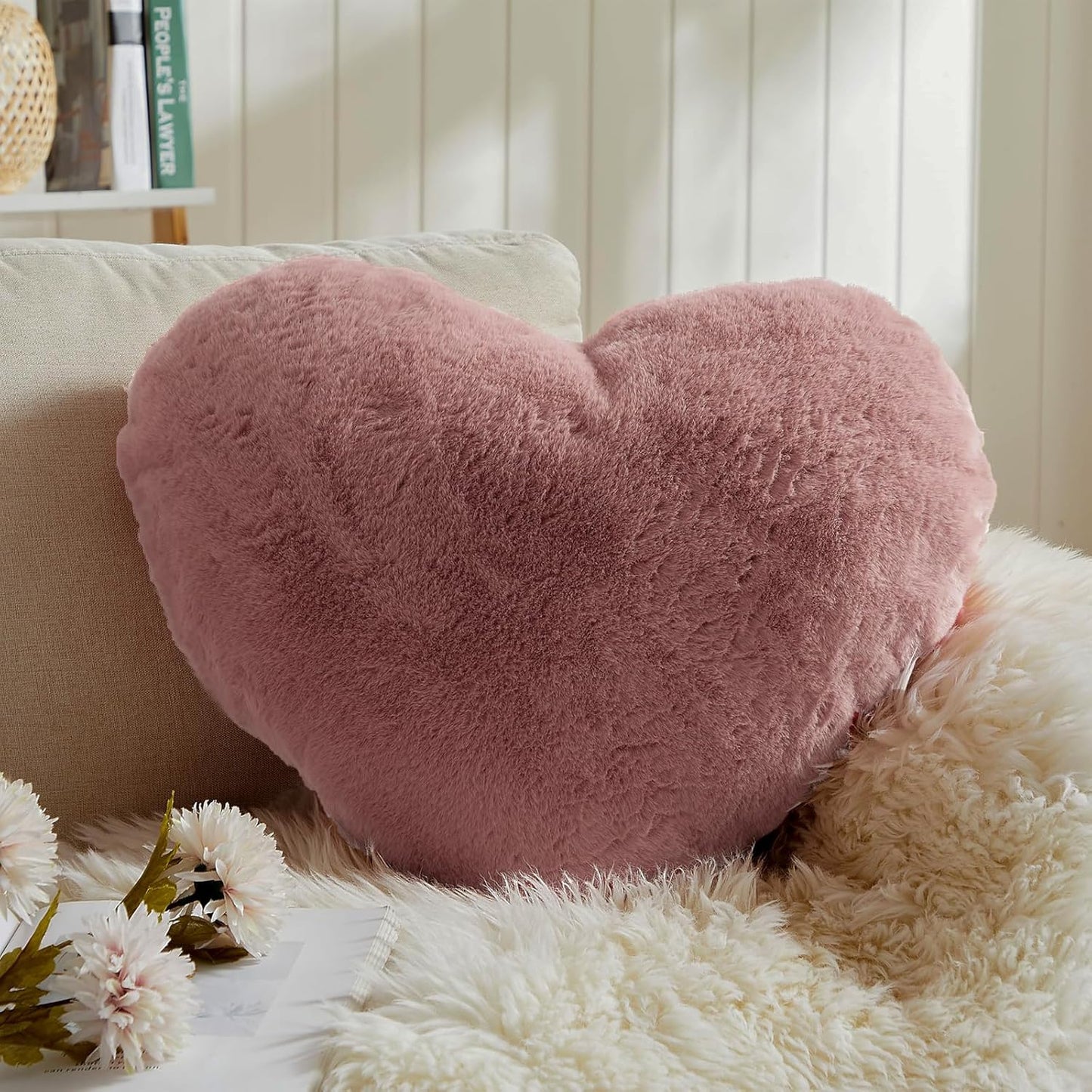 EastTree Heart Pillows, Dusty Pink Heart Shaped Pillows, Ultra Soft Extra-Large Fluffy Pillows, Love Throw Pillows Gifts, Women Girls Living Room Decor 15x18 Inch