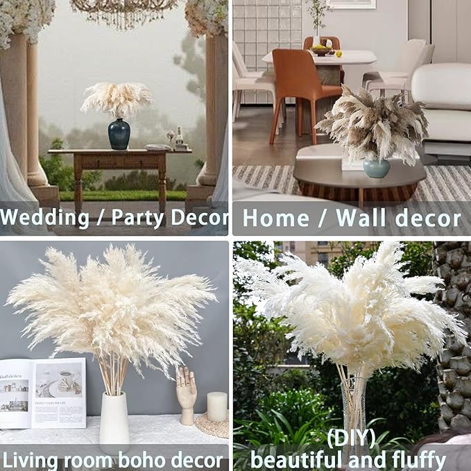 30 Stems White Pampas Grass Fluffy, Boho Home Decor, Natural Fluffy Pompas Grass Natural Pampas for Living Room Decor, Table Decor, Boho Decor, Party Wedding Decor, Gift (17.7 inch, 30 White )