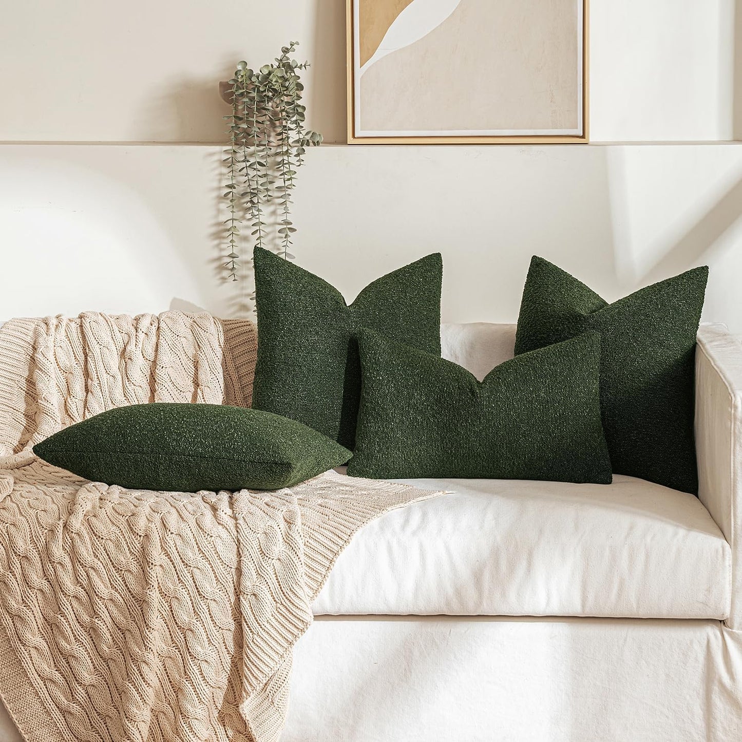 MIULEE 18x18 Inch Christmas Decorative Pillow Covers for Couch Bed Set of 2 Textured Boucle Neutral Winter Throw Pillows Dark Green Accent Solid Cushion Pillowcases Sofa Livingroom Home Decor