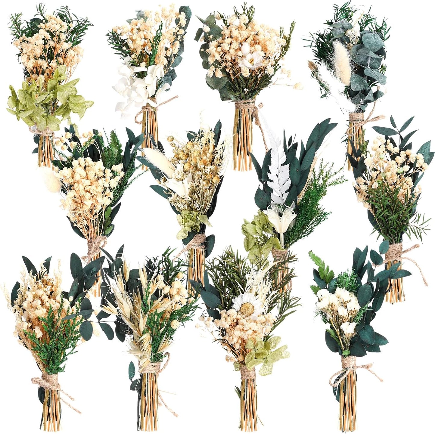 Layhit 12 Pack Boho Dried Flower Bouquet Mini Wedding Handmade Dry Flowers Decor for Vase Crafts DIY Photo Boutonniere for Men Floral Plant for Bridesmaid Gift Birthday Decor