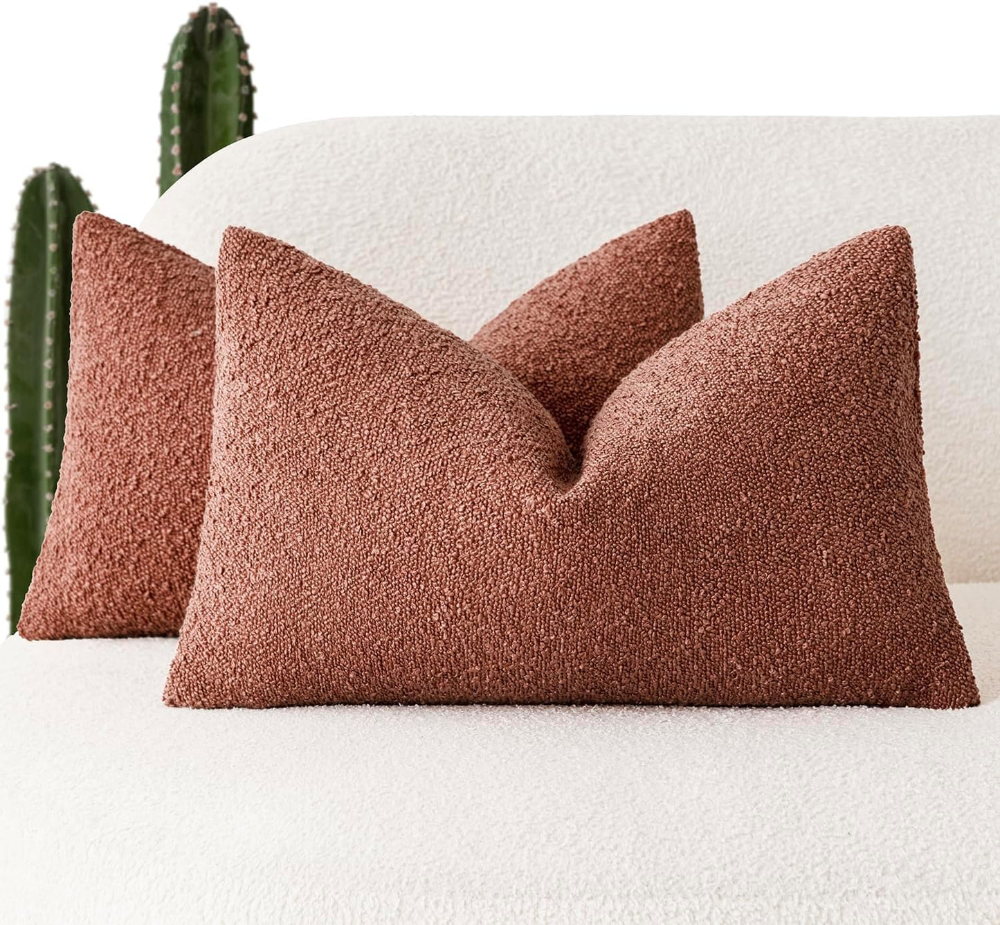 Foindtower Pack of 2 Textured Boucle Throw Pillow Covers Accent Solid Decorative Lumbar Pillow Cases Cozy Couch Cushion Case for Chair Sofa Bedroom Living Room Home Decor 12x20 Inch Orange Rust Red