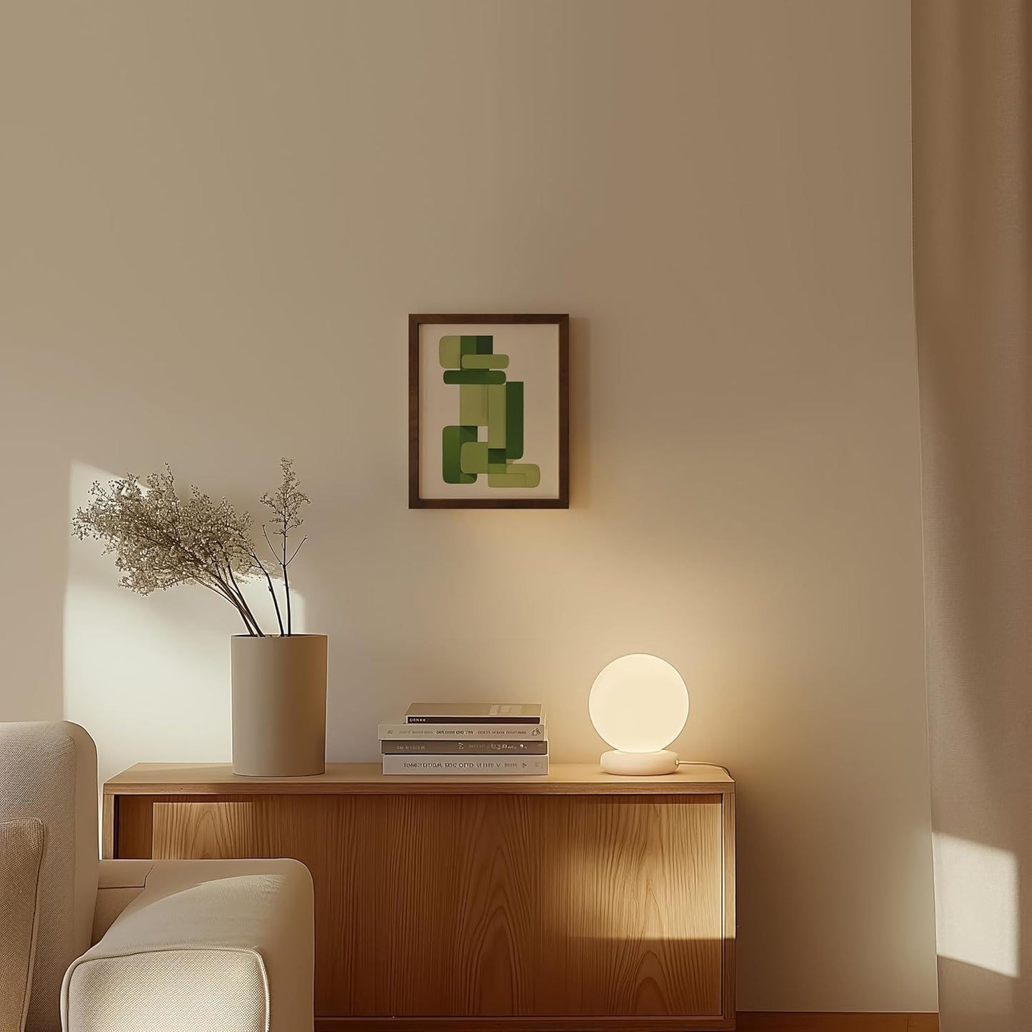 HAUS AND HUES Modern Abstract Wall Art - Blue and Green Living Room Art, Modern Artwork for Walls, Minimalist Picture for Living Room(Green Geometric, Walnut Frame, 8x10)