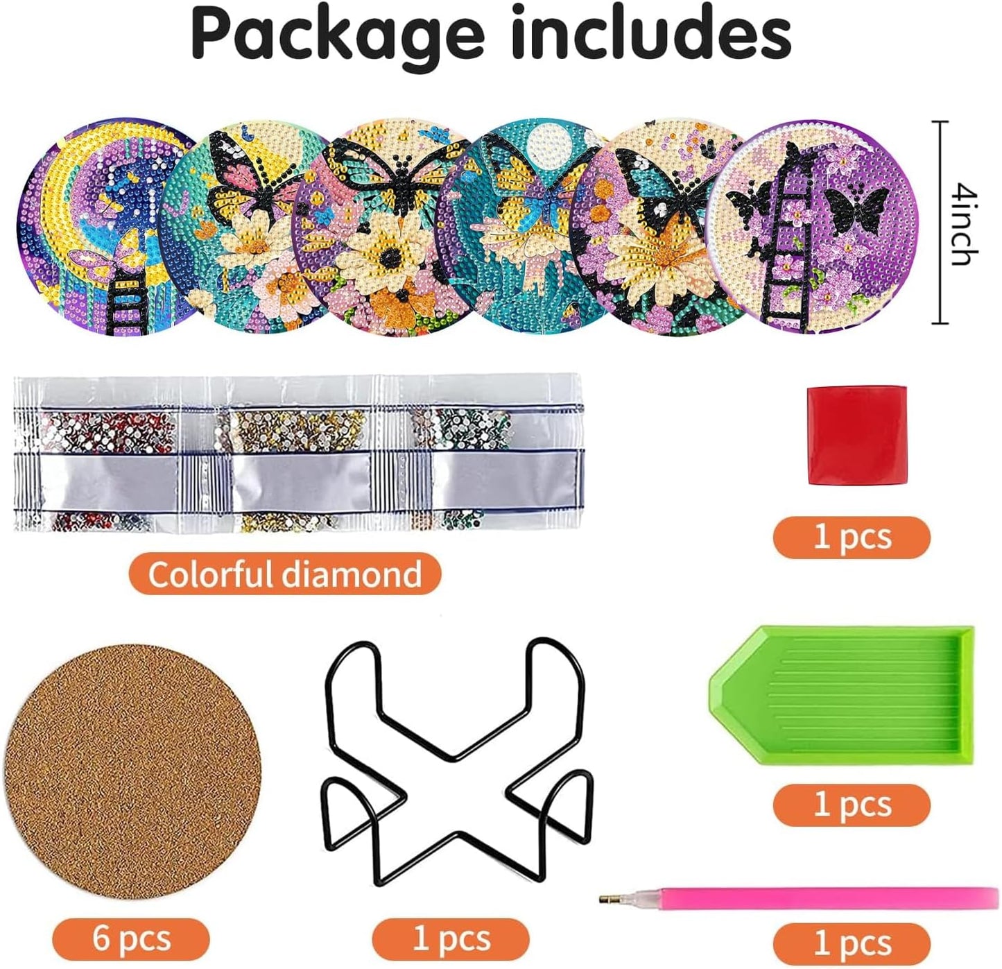 DOTSOPS 6 Pcs Diamond Art Kits for Adults - Diamond Art Coasters with Holder for Adults Beginners Diamond Craft for Christmas Birthday(Butterfly Moon)