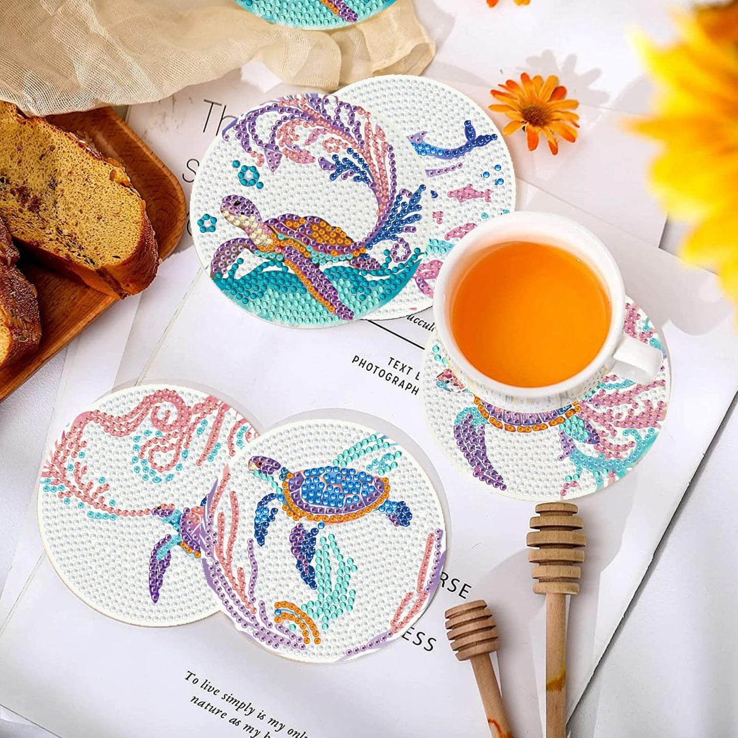 EWJRNSF 10 PCS Diamond Art Coasters Kit, Small Diamond Painting Coasters, Fall Diamond Art Kits for Adults Beginners, Arts and Crafts Supplies Item Sets with Holder Ocean