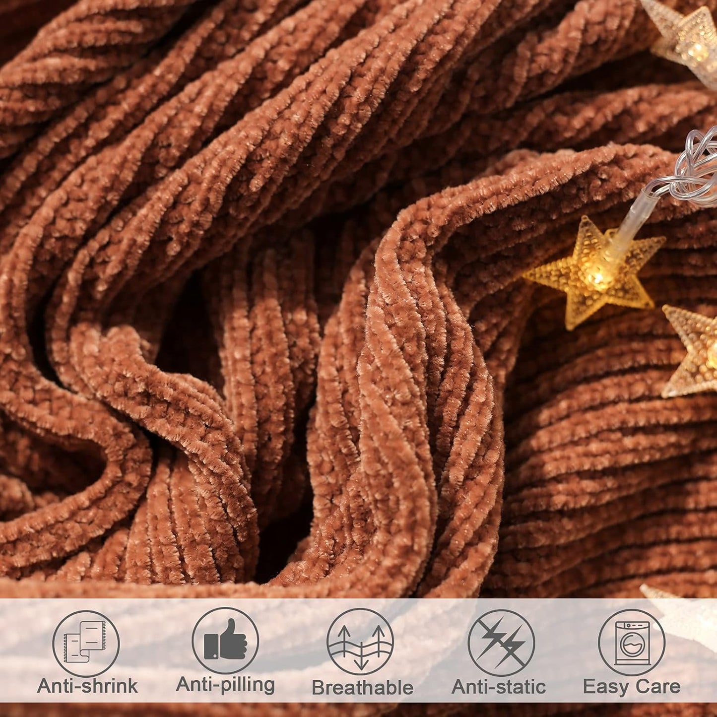 lifein Throw Blanket for Couch, Soft Boho Bed Throw,Cozy Burnt Orange Chenille Knitted Small Spring Lightweight Throw(Rust,50 * 60")