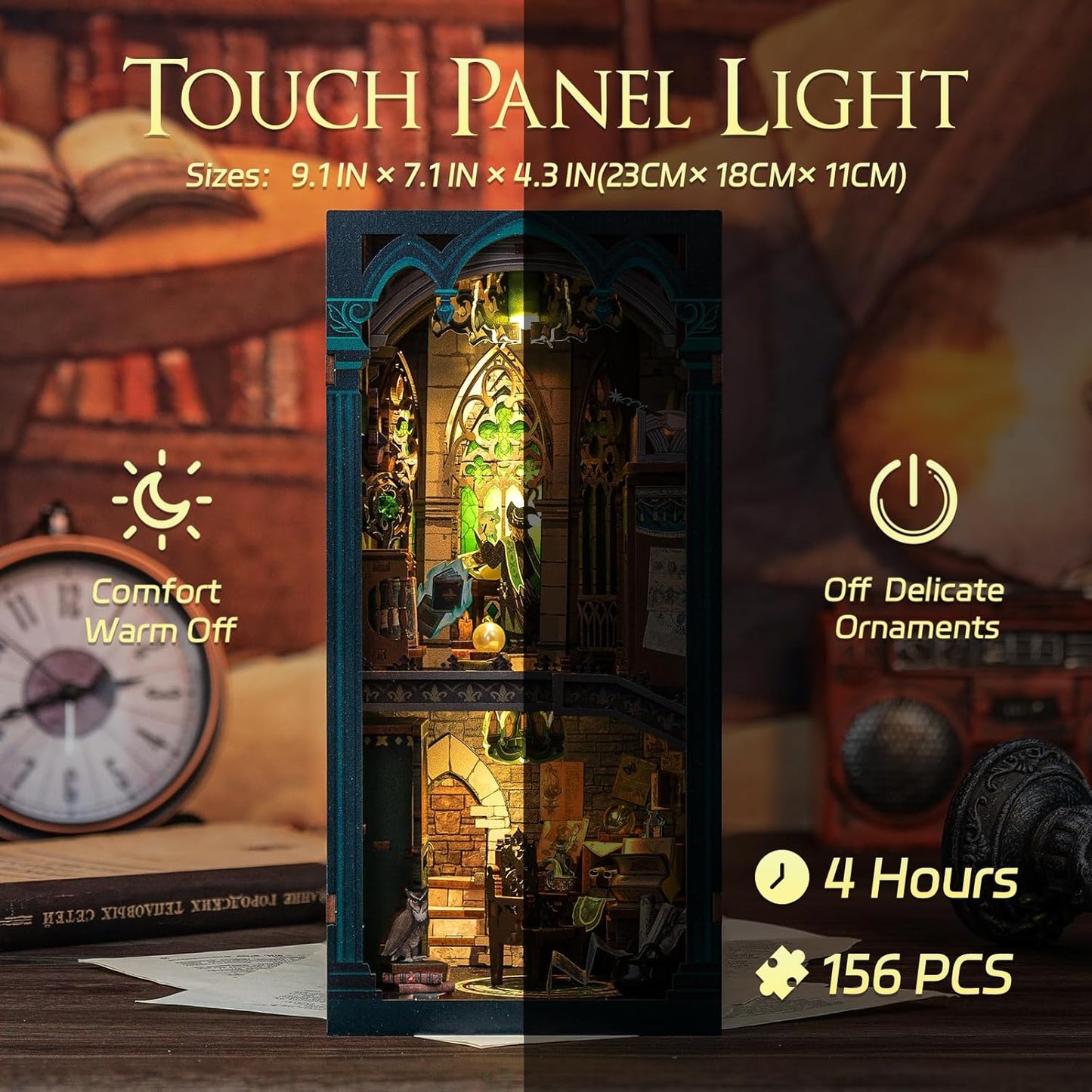 Cutefun Book Nook Kit - DIY Miniature Dollhouse Kit 3D Wooden Puzzle for Adults, Teens, Crafts Gifts for Bookshelf Decor (Darkness Common Room)