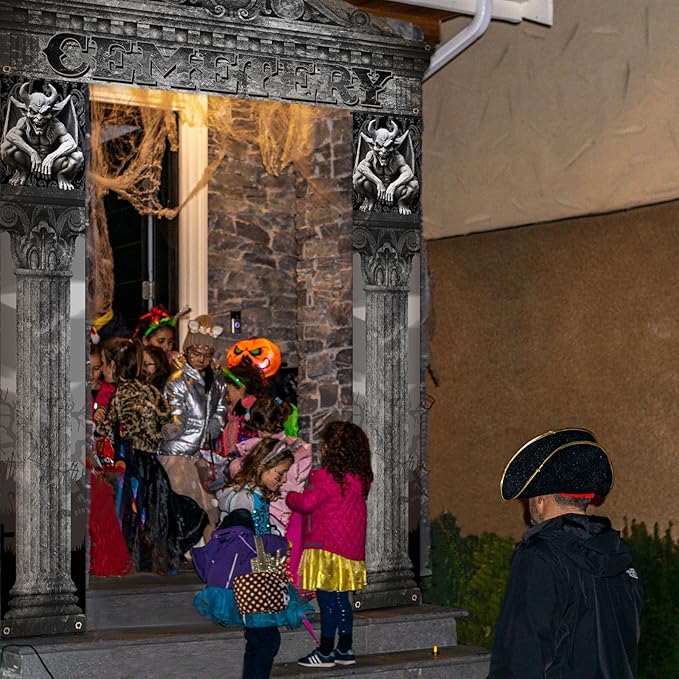 3 Pcs Halloween Cemetery Archway Halloween Cemetery Banners Gothic Outdoor Banners Sign Banner Decorations for Outdoor Party Supplies(Classic)