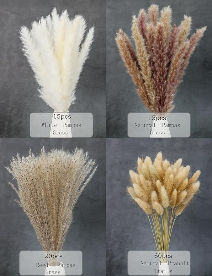 xin's convey 110pcs Dried Pampas Grass, (Vase Not Included),Dried Flower Bouquet, Reed Grass Bouquet for Boho Floral Home, Wedding Party Centerpiece, Rustic Farmhouse Decoration.(Brown)