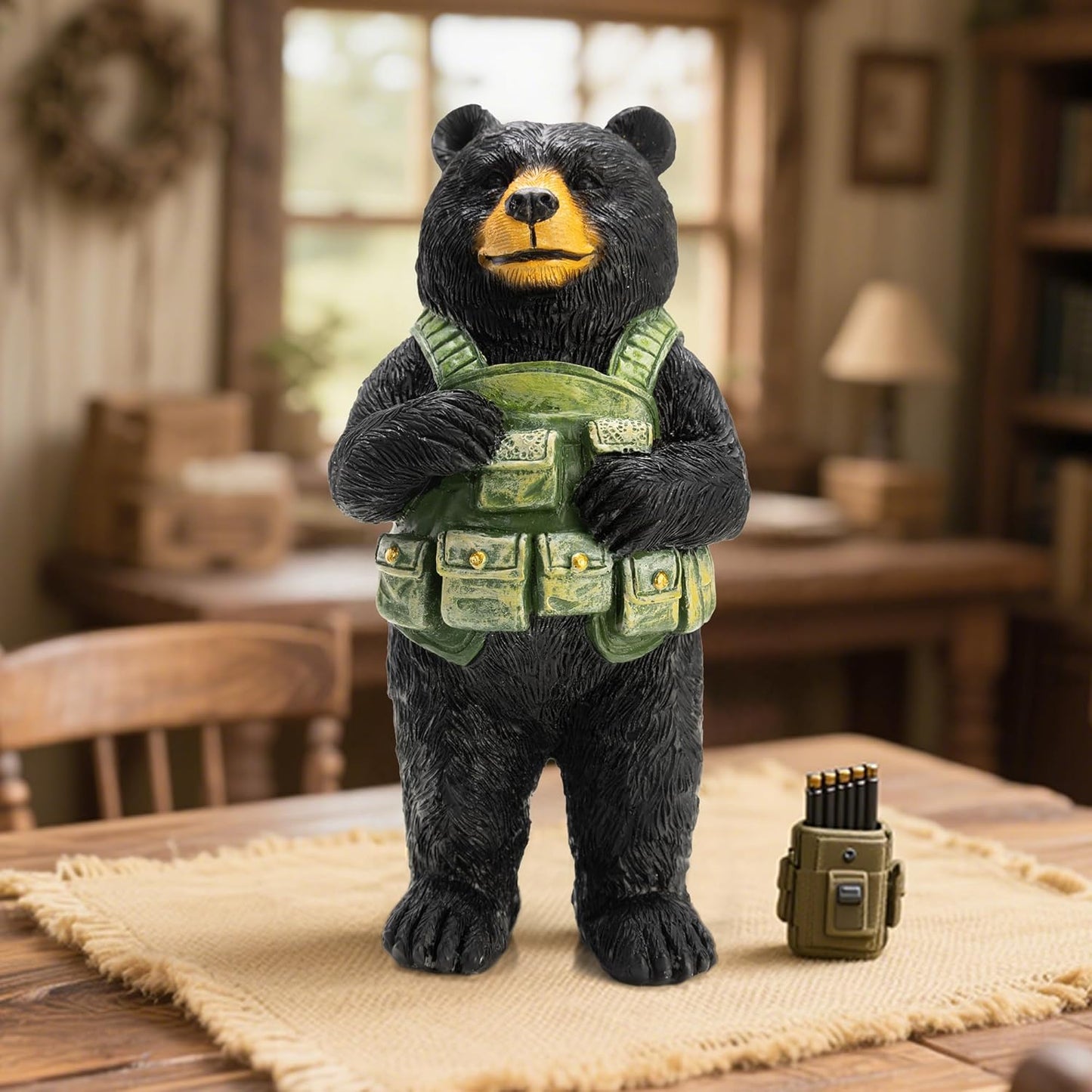 Black Bear Figurine Home Decor Bear Statue,for Office, Desk, and Shelf Decoration,Military Themed Birthday Gifts