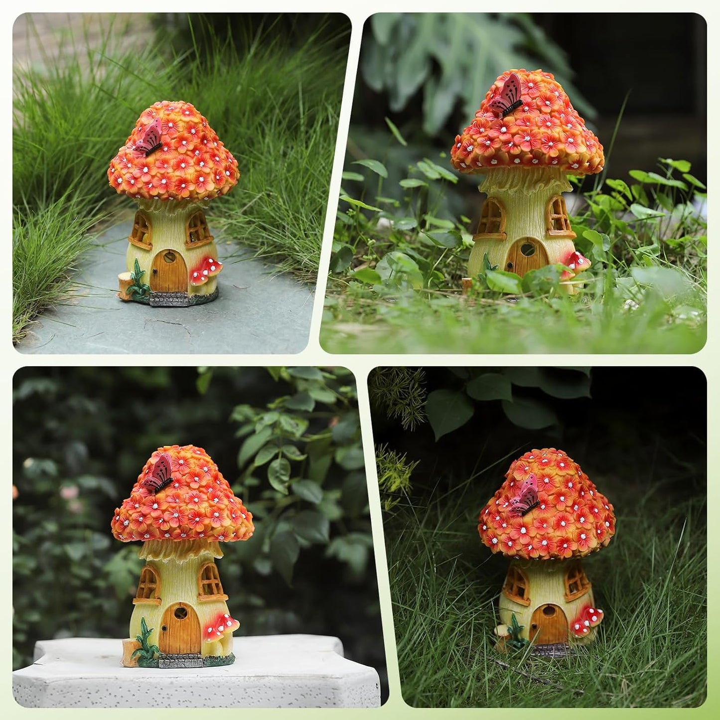 Fairy Garden House Mushroom with Solar LED Light - Resin Fairy Garden Accessories, Waterproof Outdoor Light Statue Tiny House, Perfect for Lawn, Balcony, Yard Decor, 7" H
