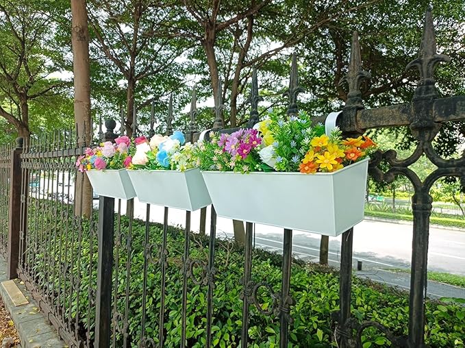 3 Pcs Large Hanging Flower Pots for Railing or Fence 16 Inch Railing Planter Box for Any Balcony Porch or Deck Countryside Style Window Planter Boxes Are Perfect to Herbs & Flowers (White-5pcs)