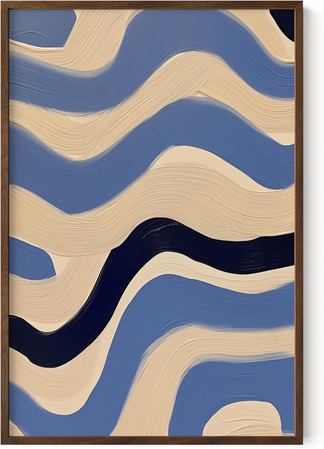 HAUS AND HUES Modern Abstract Wall Art - Blue and Green Living Room Art, Modern Artwork for Walls, Minimalist Picture for Living Room(Blue Abstract Pattern 4, Walnut Frame, 24x36)