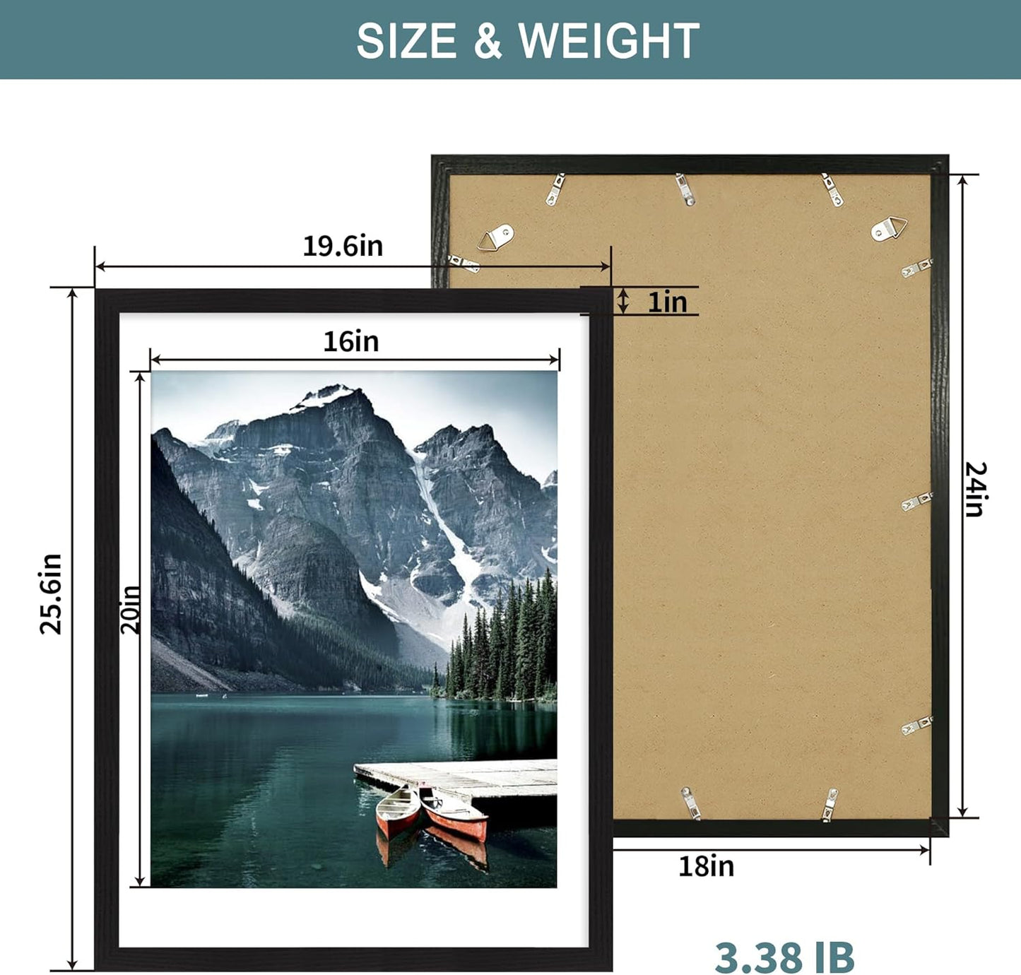 iRahmen 18x24 Picture Frame Set of 2 with Plexiglass, Black Poster Frame Display 16x20 Picture with Mat or 18 x 24 Without Mat, Wood Photo Frame for Gallery Wall Mounting Horizontal and Vertical
