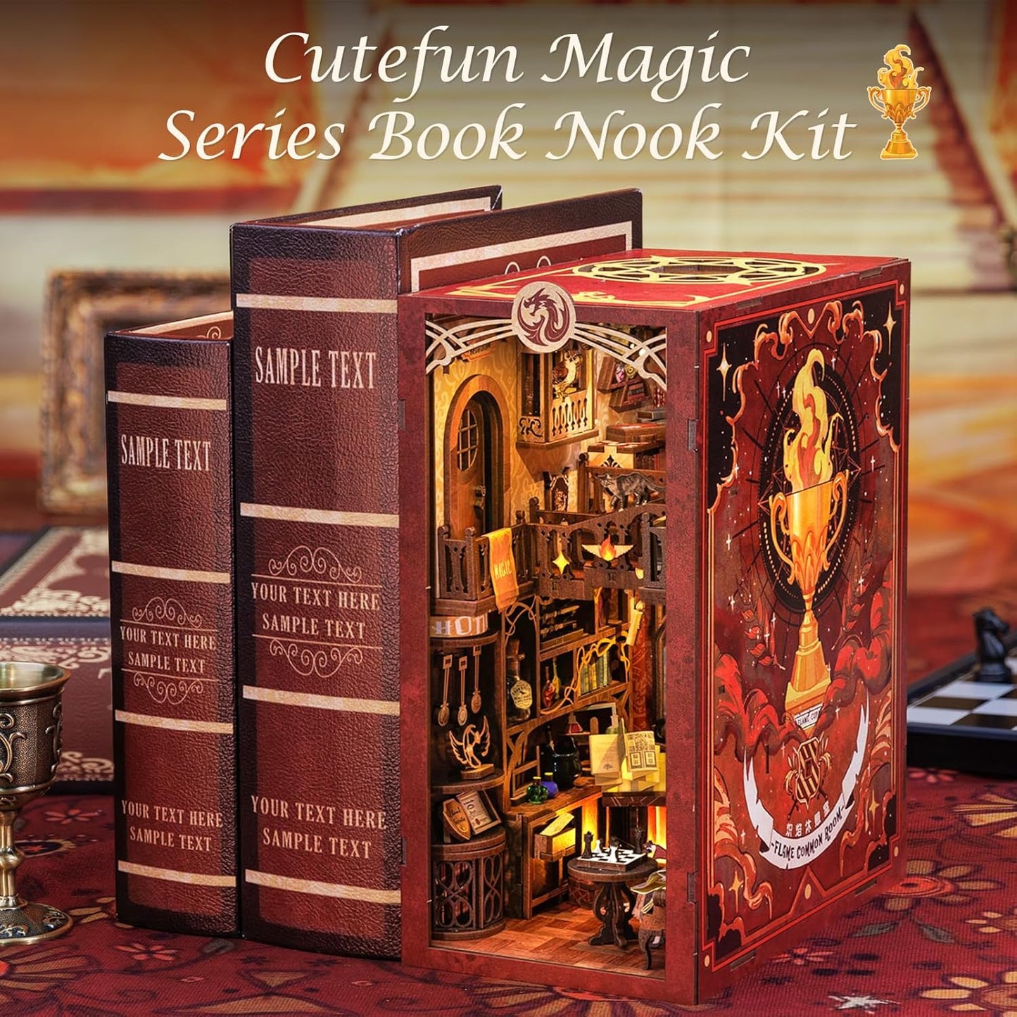 Cutefun Book Nook Kit,3D Wooden Puzzle Bookends,Miniature house kit with dust cover,Bookends Kit with LED Lights,DIY Dollhouse Bookend Tiny House for Adults,Birthday Easter Home Decor for Teens Adults