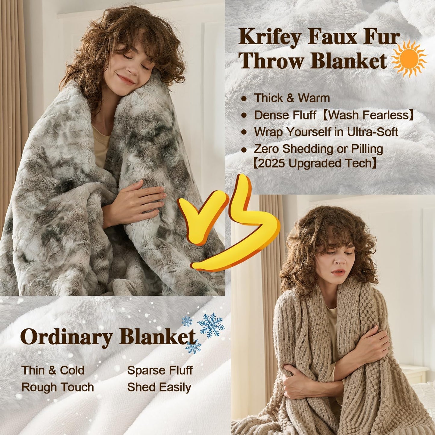 Krifey Grey Faux Fur Blanket Queen Size for Bed, 3D Marble Texture Soft Cozy Fuzzy Plush Thick Warm Blanket, Luxury Christmas Birthday Gifts for Women Mom Men, Room Decor, Marbled Grey, 90x90in
