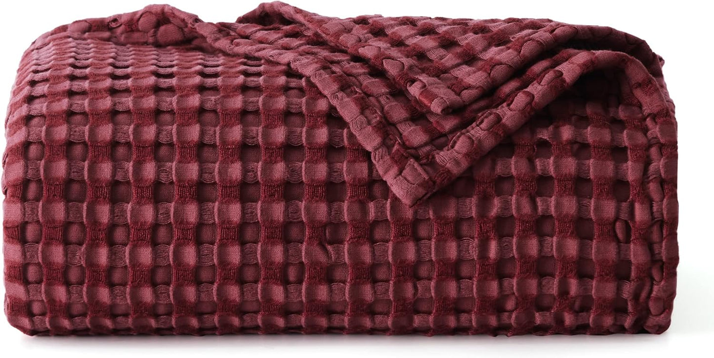 Bedsure Cooling Cotton Waffle Twin XL Blanket - Lightweight Breathable Blanket of Rayon Derived from Bamboo for Hot Sleepers, Luxury Throws for Bed, Couch and Sofa, Burgundy, 66x90 Inches