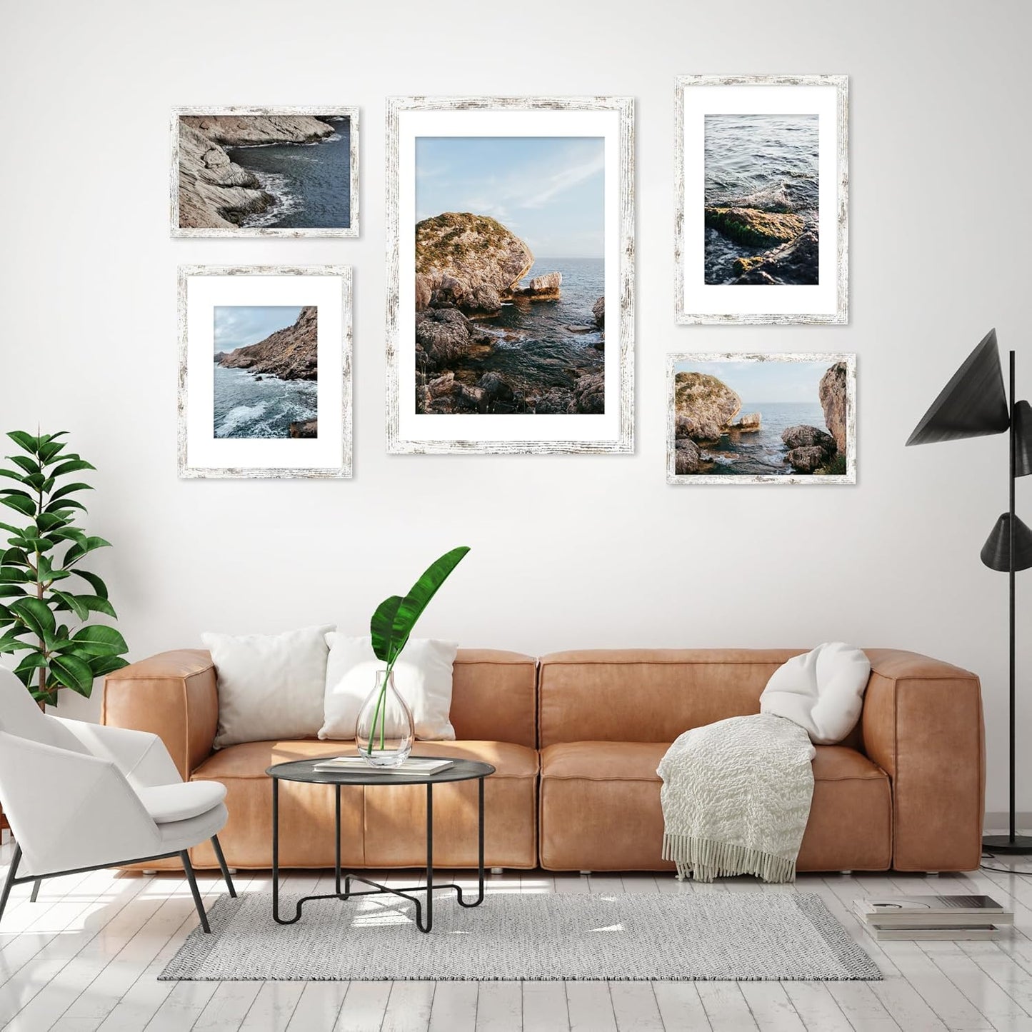 iRahmen 24x36 Poster Frame Set of 2 with Plexiglass, Distressed White Wood Frames Display 20x30 Picture with Mat or 24 x 36 Without Mat, Photo Gallery Wall Mounting Horizontal and Vertical