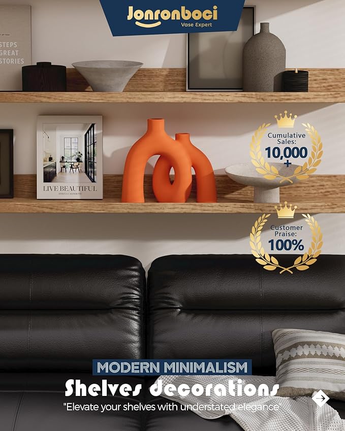 Hug Donut Decorative Vase Set - Modern Vases Home Decor, Decorative Vase for Bookshelf, Entryway Table, Dining Table Centerpiece, Mantle or Fireplace Decor, Console (Orange)