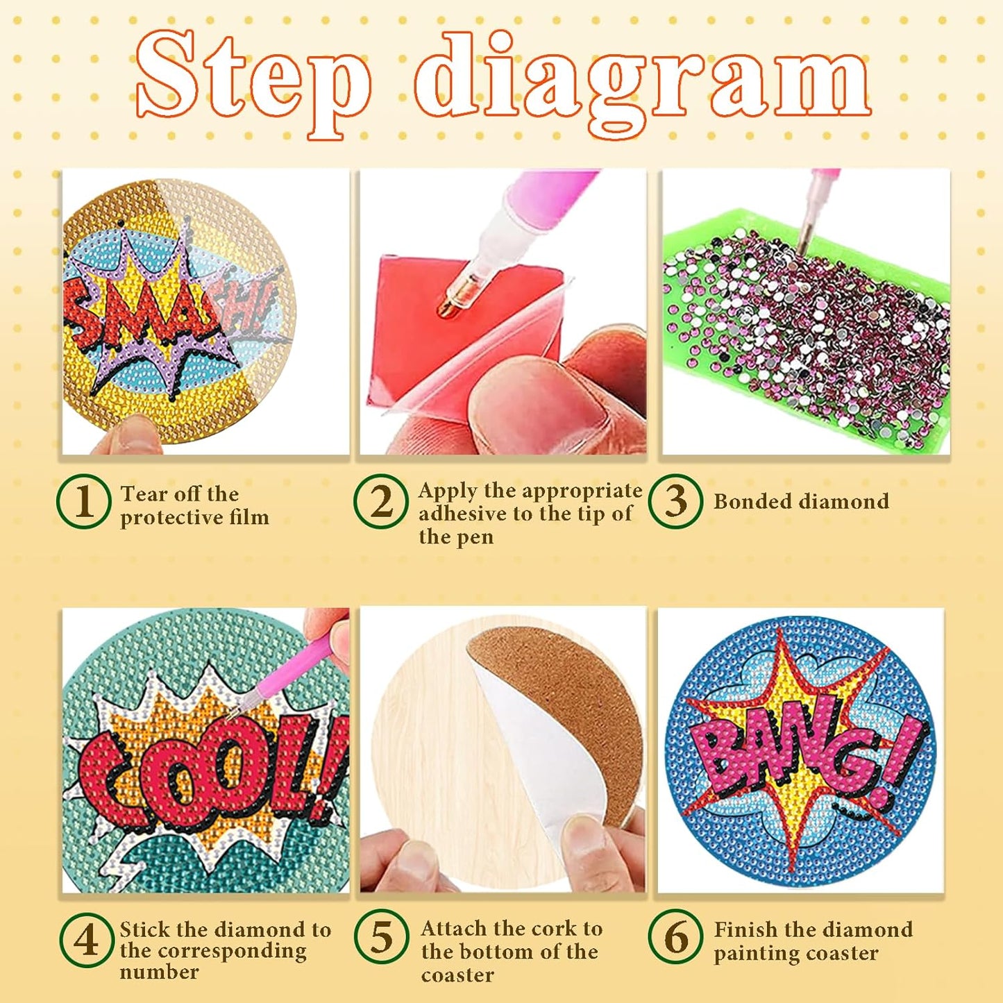 DOTSOPS Small Diamond Art Coaster with Holder 5D Diamond Painting Kits for Adults Round Full Drill Beginners Gem Dots Craft Arts DIY Supplies Party Home Decor 6Pack