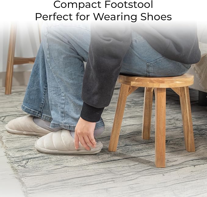 Round Stool Acacia Wood, 12" Height, 11" Round Top, Backless, Easy Assembly, Natural Wax Finish, Wooden Stool for Plant, Dining Room, Living Room, Garden, Makeup