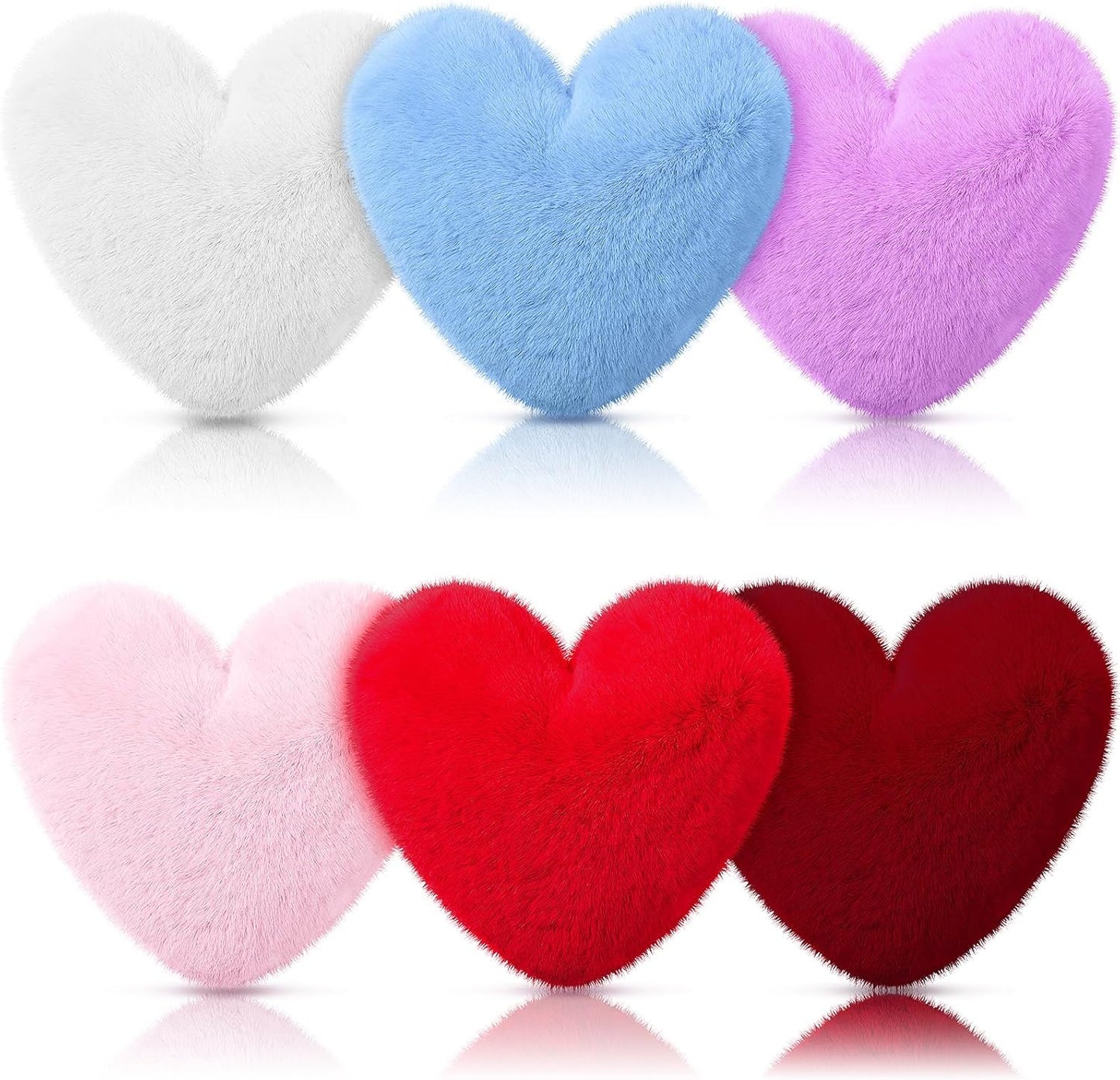 Liliful 6 Pcs Faux Rabbit Fur Heart Pillows Helloween Fluffy Heart Throw Pillows Christmas Cute Couch Cushion Soft Decorative Throw Cushion for Bed Sofa Girls Women(12 x 11 Inch,Cute Color)