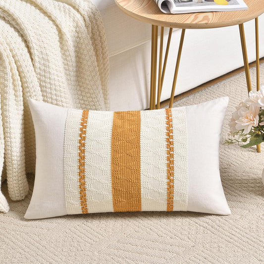 Fancy Homi Set of 1 Mustard Yellow Fall Lumbar Decorative Throw Pillow Cover 12x20 Inch for Couch Bed Sofa, Autumn Halloween Thanksgiving Home Decor, Soft Cotton Cushion Case, Women Teen Girls Gift