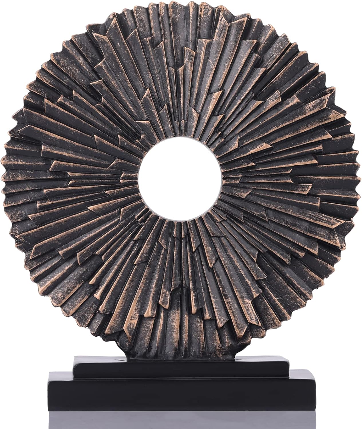 Black and Gold Home Decor Statue, Unique Office Decor, Round Line Medallion Statue for Room Decor, Shelf Top Decor, Entryway Entry Table, Floor Mantle Decor and Home Panel Decorations