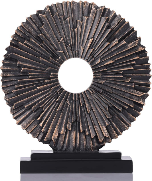 Black and Gold Home Decor Statue, Unique Office Decor, Round Line Medallion Statue for Room Decor, Shelf Top Decor, Entryway Entry Table, Floor Mantle Decor and Home Panel Decorations