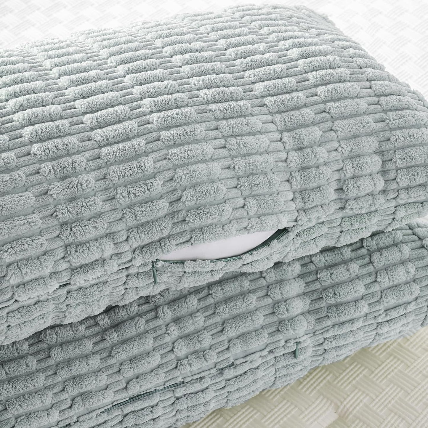 Fancy Homi Grey Blue Long Body Lumbar Lumbar Decorative Throw Pillow Covers 20x54 Inch for Bed Couch Bedroom Bench, Soft Corduroy Rectangle Solid Pillow Case, Rustic Farmhouse Boho Room Decor