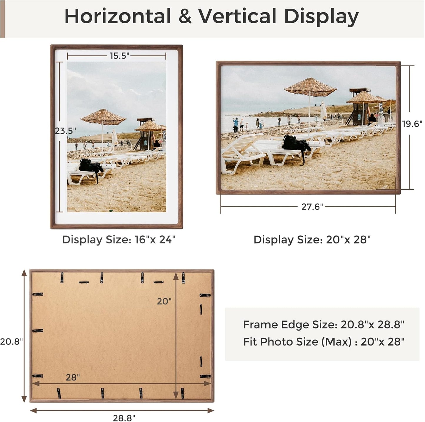 Heimlove 20x28 Picture Frames Natural Walnut,Original Wood Hand Make Crafted Poster Frame with Mat to 16x24 Graduation Picture Display,Family Picture,Wedding Picture,Photo,Document Wall Decoration