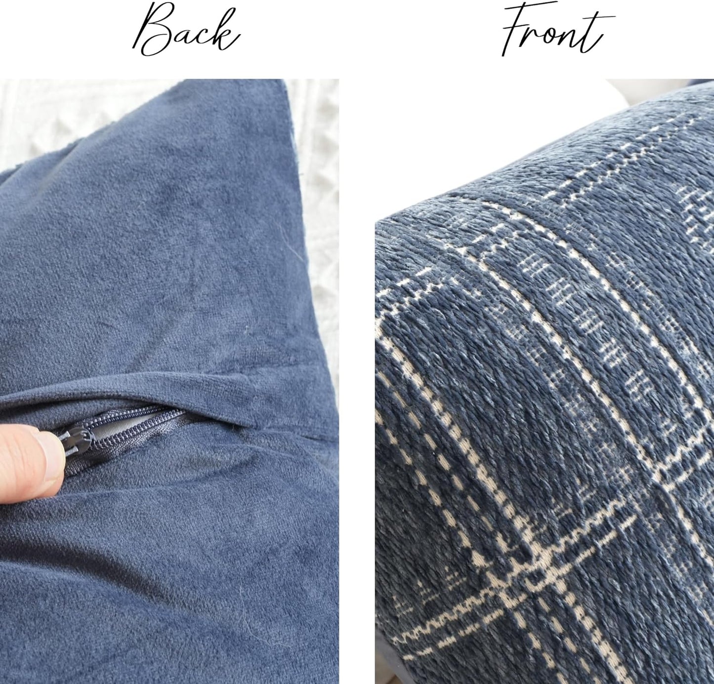 BlissBlush Dark Blue Decorative Lumbar Throw Pillow Covers 12X20, Set of 2, Boho Farmhouse Cushion Cover, Soft Accent Pillowcase for Couch Sofa Bed Living Room Home Décor