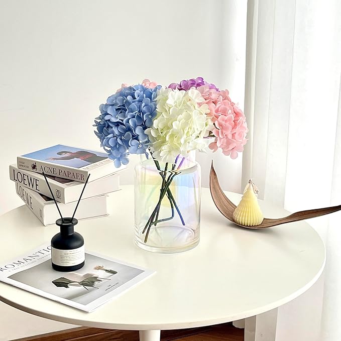 BLOFLO Iridescent Glass Vase, 9 Inch Large Glass Vase for Flowers, Modern Thick Glass Flower Vases for Centerpieces, Decorative Glass Cylinder Hydroponic Vase for Wedding, Home, Office