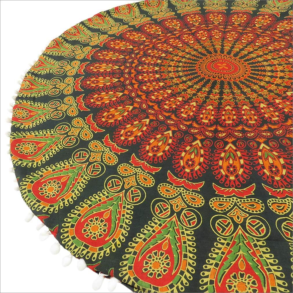 Eyes of India - Mandala Floor Pillow Cover Meditation Cushion Seating Throw Hippie Round Colorful Decorative Bohemian Indian Pouf Ottoman Handmade Cover ONLY (A1 Green, 32" x 32")