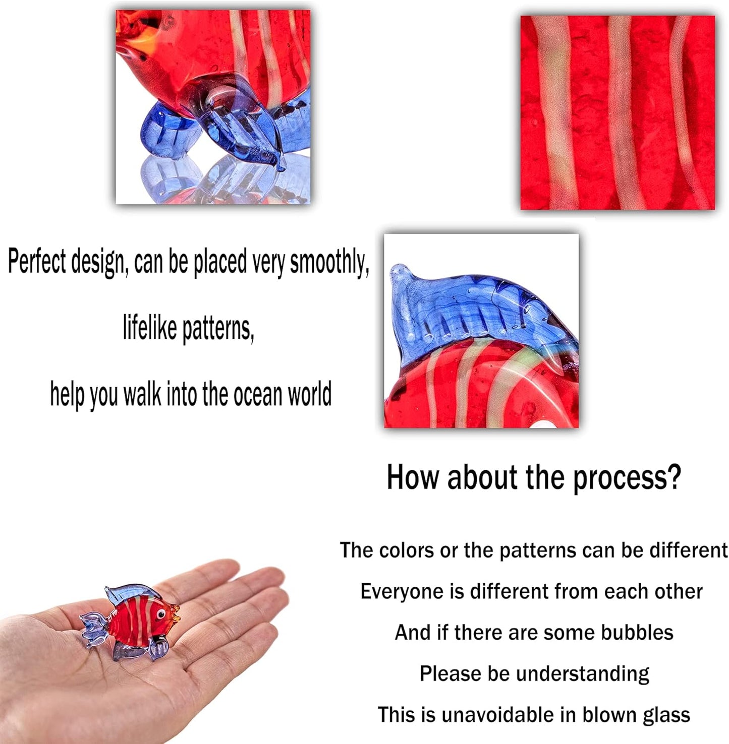 HDCRYSTALGIFTS Miniature Hand Blown Tropical Fish Figurine Handmade Art Glass Sea Animals Collection, Set of 6