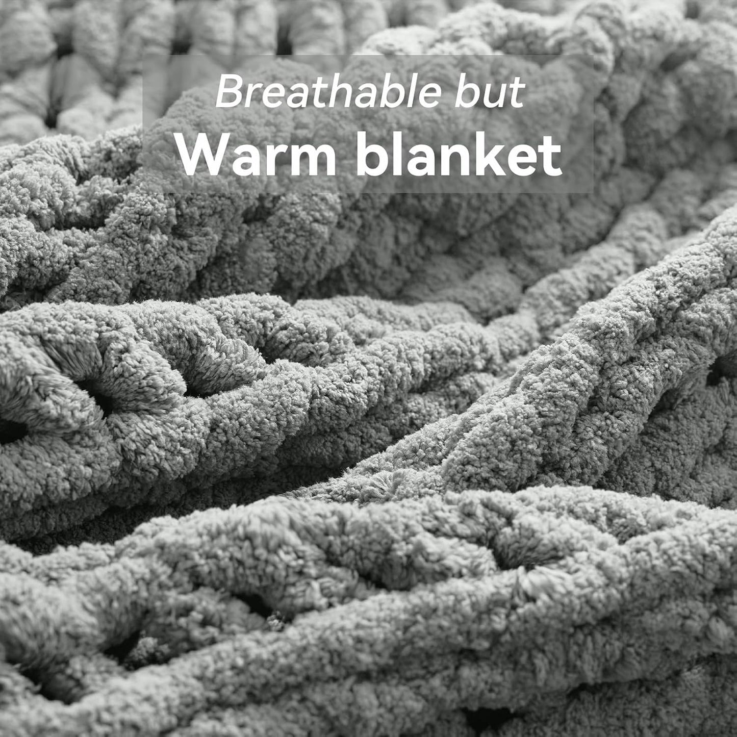 Chunky Knit Throw Blanket, 50''*60'' Knitted Throw Chenille Yarn for Bed Couch, Handmade Light Grey Crochet Big Thick Blanket, Machine Washable Cute Comfy Blanket for Home Decor