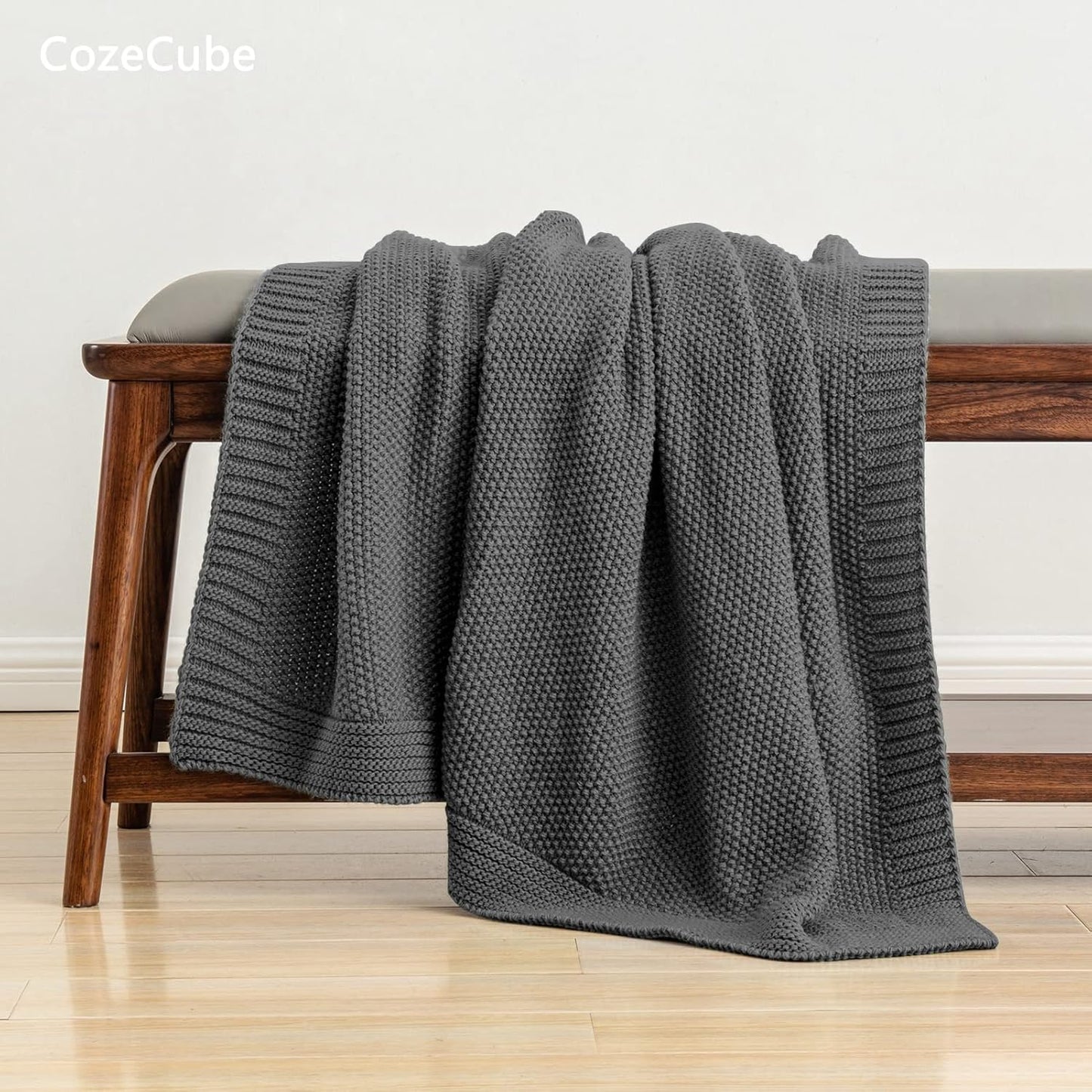 CozeCube Dark Grey Throw Blanket for Couch, Soft Cozy Cable Knit Throw for Bed Sofa Living Room, Lightweight Warm Decorative Farmhouse Christmas Blanket, 60"x80", Charcoal Grey