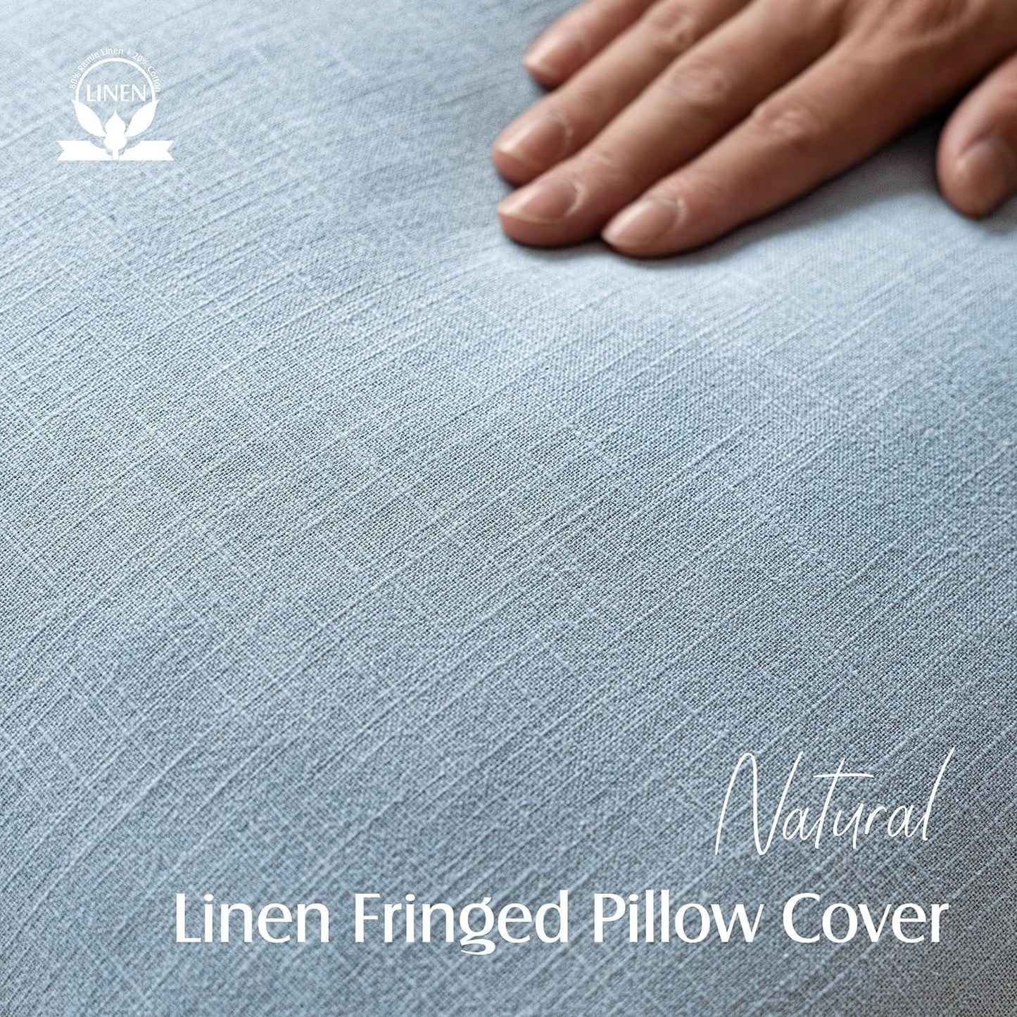 Foindtower Decorative Linen Fringe Throw Pillow Covers Cozy Boho Farmhouse Cushion Cover with Tassels Soft Accent Pillowcase for Chair Sofa Bed Living Room Home Decor, 24×24 Inch,1PC,Sky Blue